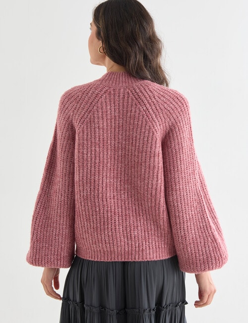Whistle Puff Sleeve Rib Jumper, Strawberry product photo View 02 L