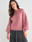 Whistle Puff Sleeve Rib Jumper, Strawberry product photo View 05 S