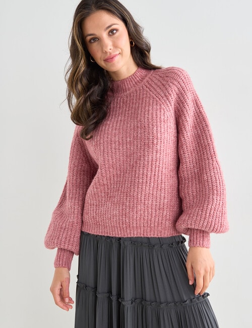 Whistle Puff Sleeve Rib Jumper, Strawberry product photo View 05 L
