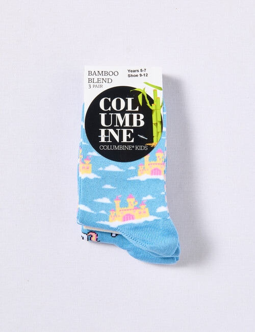 Columbine Castle Unicorns Bamboo Sock, 3-Pack, Blue & Pink product photo View 02 L