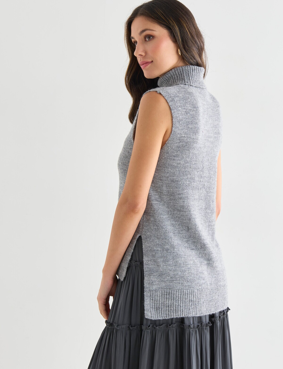 Whistle Sleeveless Roll Neck Vest, Silvermarle Knitwear