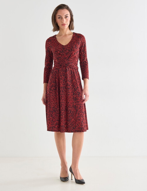 Oliver Black V-Neck Fit And Flare Knit Dress, Red Snake product photo View 03 L