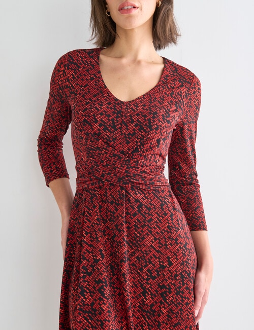 Oliver Black V-Neck Fit And Flare Knit Dress, Red Snake product photo View 04 L