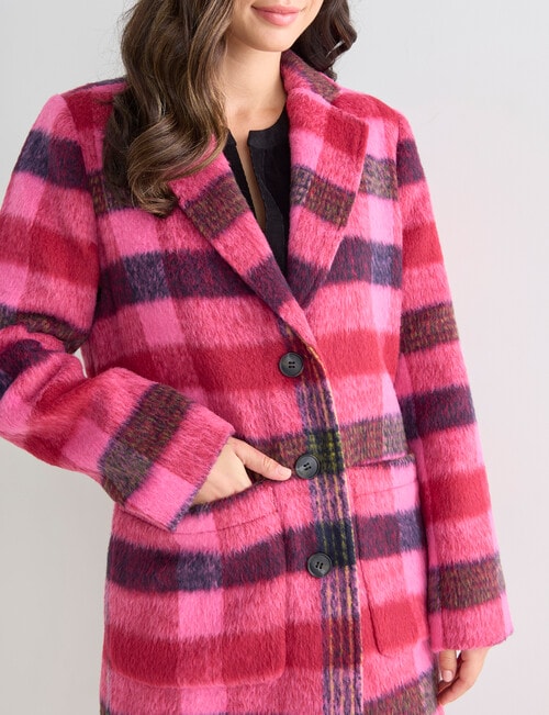 Whistle Long Sleeve Pocket Coat, Berry Check product photo View 06 L