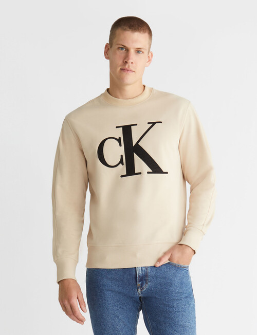 Calvin Klein Perforated Monologo Crew Neck Jumper, Warm Sand product photo View 02 L