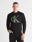 Calvin Klein Perforated Monologo Crew Neck Jumper, Black product photo View 02 S