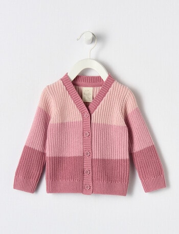 Little Bundle Knit V-Neck Cardigan, Ombre Pink product photo