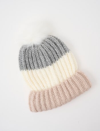 Whistle Accessories Rib Stripe Beanie, Grey, Ivory & Oat product photo