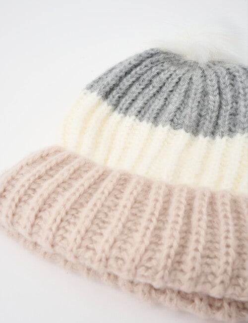 Whistle Accessories Rib Stripe Beanie, Grey, Ivory & Oat product photo View 02 L