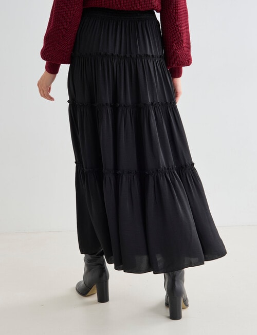 Whistle Satin Tiered Maxi Skirt, Black product photo View 02 L