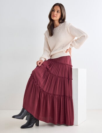 Whistle Satin Tiered Maxi Skirt, Burgandy product photo