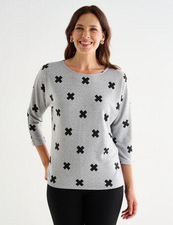 Ella J Soft Touch Batwing Top, Grey Crosses product photo