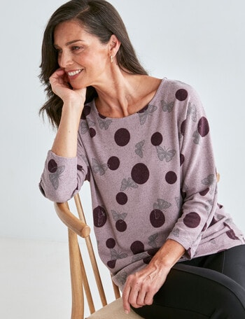 Ella J Butterfly 3/4 Soft Touch Batwing Top, Aubergine product photo