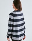 Ella J Merino V-Neck Jumper, Charcoal & Grey Stripe product photo View 02 S