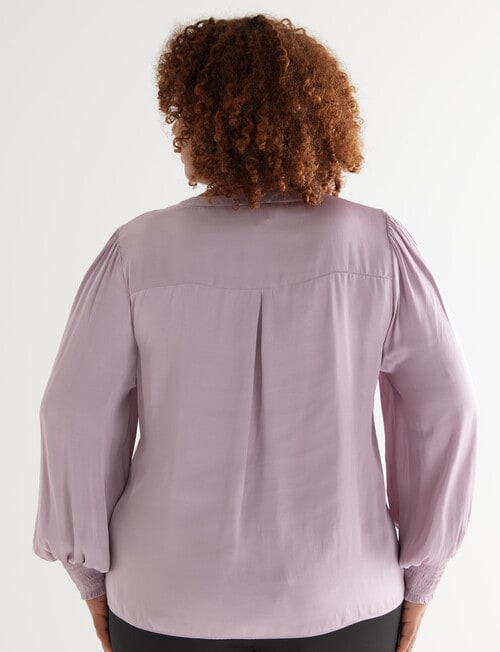 Studio Curve Satin Shirred Shirt, Mauve product photo View 02 L