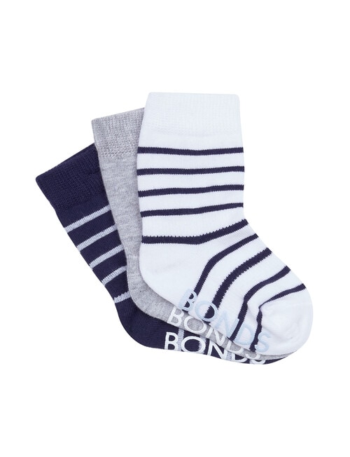 Bonds Stay Ons Crew Socks, 3-Pack, Stripe Blues product photo View 02 L