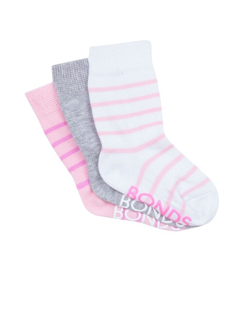 Bonds Stay Ons Crew Socks, 3-Pack, Stripe Pinks product photo View 02 L