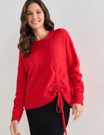Whistle Long Sleeve Tie Front Jumper, Red Marle product photo