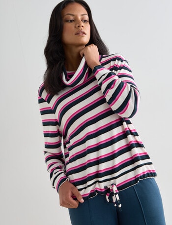 Zest Supersoft Brushed Cowl Top, Multi Stripe product photo
