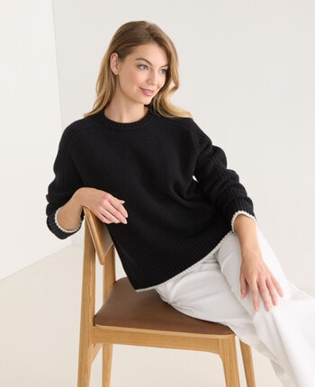 Zest Rib Sleeve With Tipping Wool Jumper, Black product photo