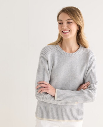 Zest Rib Sleeve With Tipping Wool Jumper, Grey Marle product photo