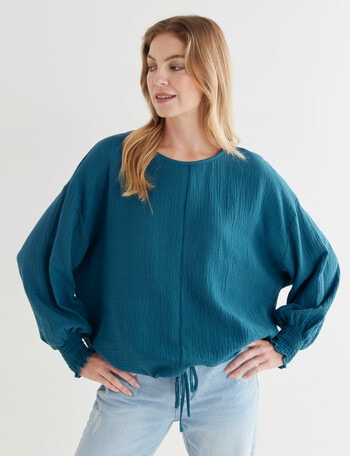 Zest Draw Hem Top, Bright Teal product photo
