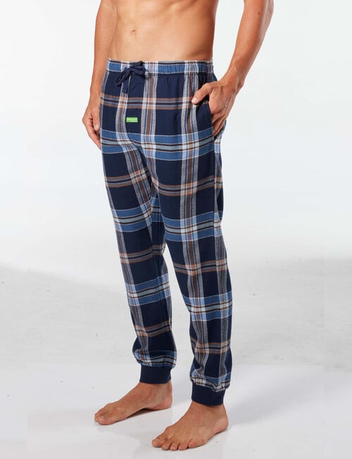 Mitch Dowd Bobby Check Bamboo-Blend Flannel Slim Leg Sleep Pant, Navy product photo View 03 L