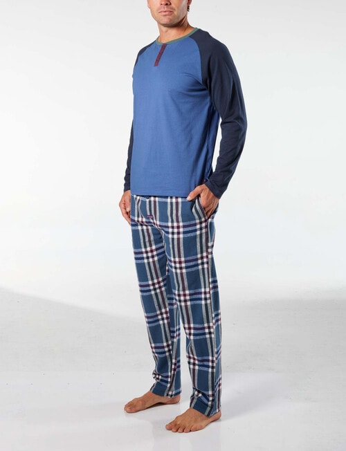Mitch Dowd Ricky Cotton Flannel Long Pyjama Set, Blue product photo View 03 L