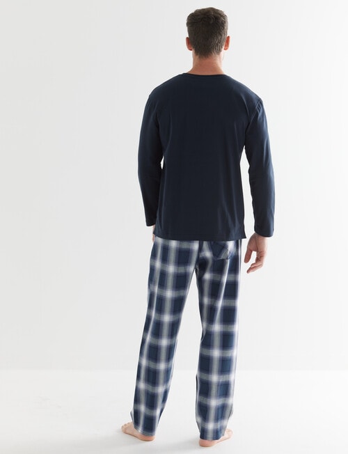 Mazzoni Long Sleeve V-Neck Tee & Check Pant PJ Set, Dark Navy & Purple product photo View 02 L