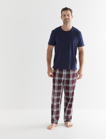 Mazzoni Short Sleeve Tee & Check Pant PJ Set, Navy, Red & Gold product photo