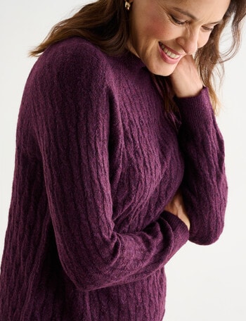 Ella J Cable Roll-Neck Jumper, Berry product photo