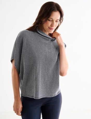 Ella J Textured Cowlneck Top, Navy & White product photo