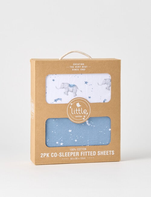 Little Textiles Co-Sleeper Fitted Sheet, 2-Pack, Elephants product photo View 02 L