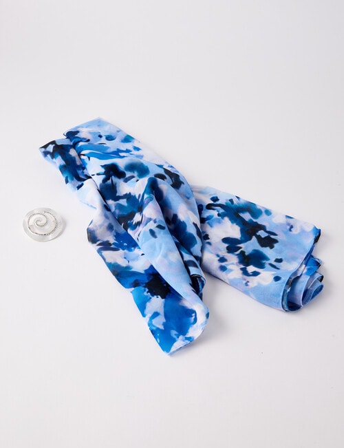 Boston + Bailey Brooch + Printed Scarf Set, Blue product photo