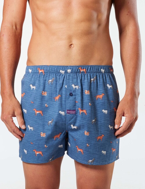 Mitch Dowd Woven Dogs & Stripe Cotton Boxer Short, 3-Pack, Blue product photo View 02 L