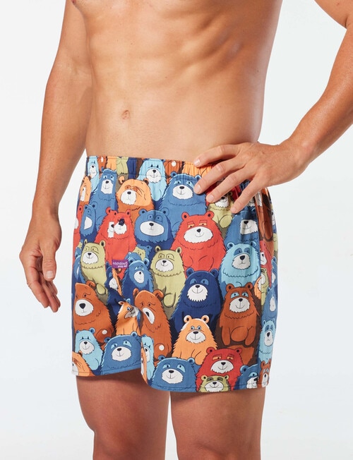 Mitch Dowd Funny Bears Woven Cotton Boxer Short, Blue product photo View 03 L