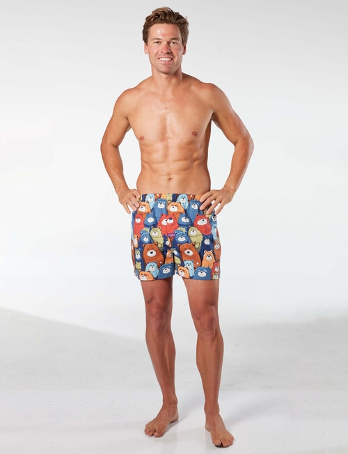 Mitch Dowd Funny Bears Woven Cotton Boxer Short, Blue product photo View 04 L