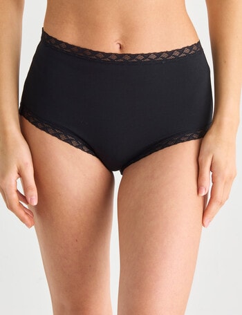 Lyric Lisa Cotton Lace Trim Full Brief, Black product photo