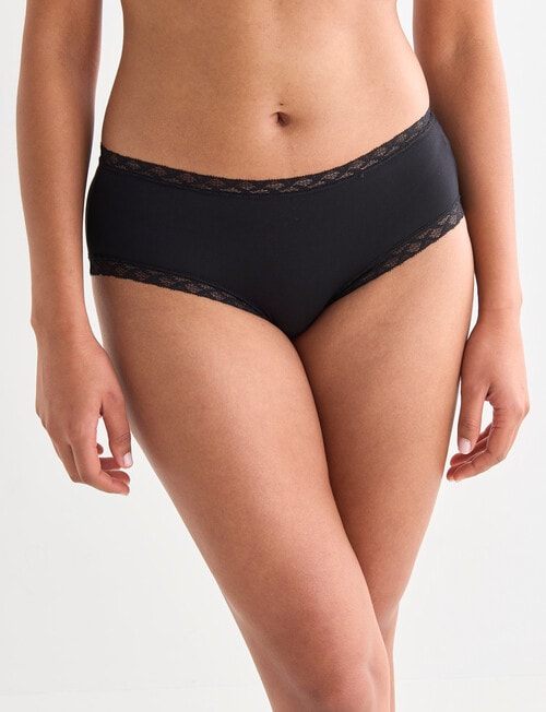 Lyric Lisa Cotton Lace Trim Boyleg Brief, Black, 8-18 product photo
