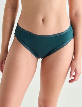 Lyric Lisa Cotton Lace Trim Hi Cut Brief, Emerald, 8-18 product photo