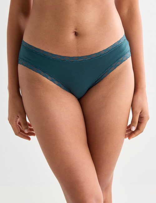 Lyric Lisa Cotton Lace Trim Bikini Brief, Emerald, 8-18 product photo