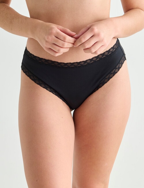 Lyric Lisa Cotton Lace Trim Hi Cut Brief, Black, 8-18 product photo