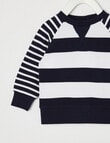 Teeny Weeny All Dressed Up Stripe Pique Sweatshirt, Navy & White product photo View 02 S