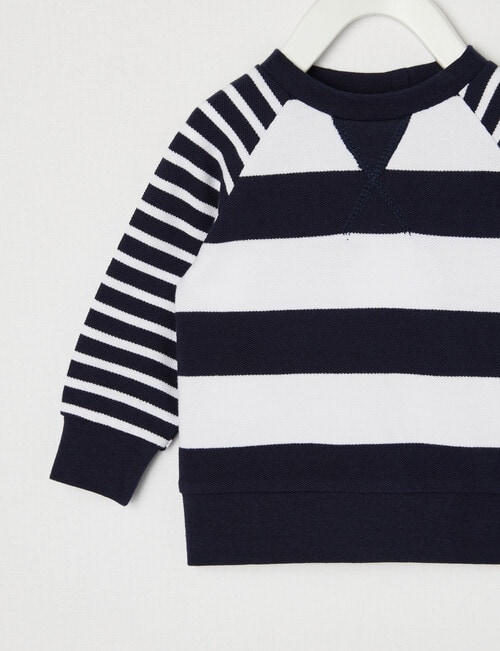 Teeny Weeny All Dressed Up Stripe Pique Sweatshirt, Navy & White product photo View 02 L