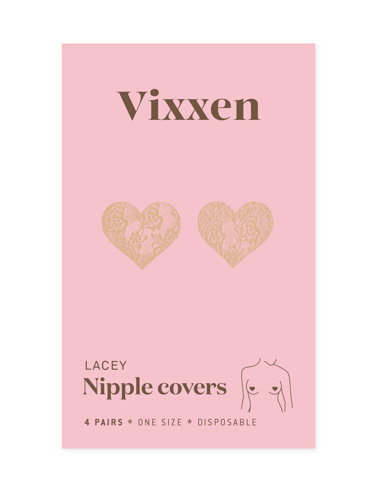 Vixxen Disposable Lace Heart Nip Covers, 4 Pair Pack, Nude Accessories