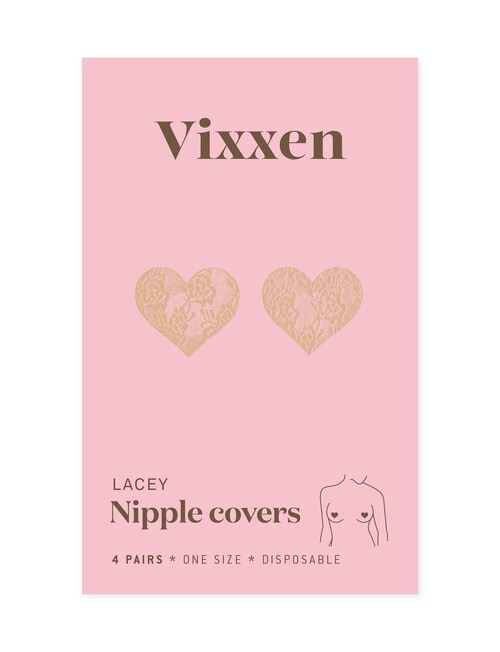 Vixxen Disposable Lace Heart Nip Covers, 4-Pair Pack, Nude product photo View 02 L