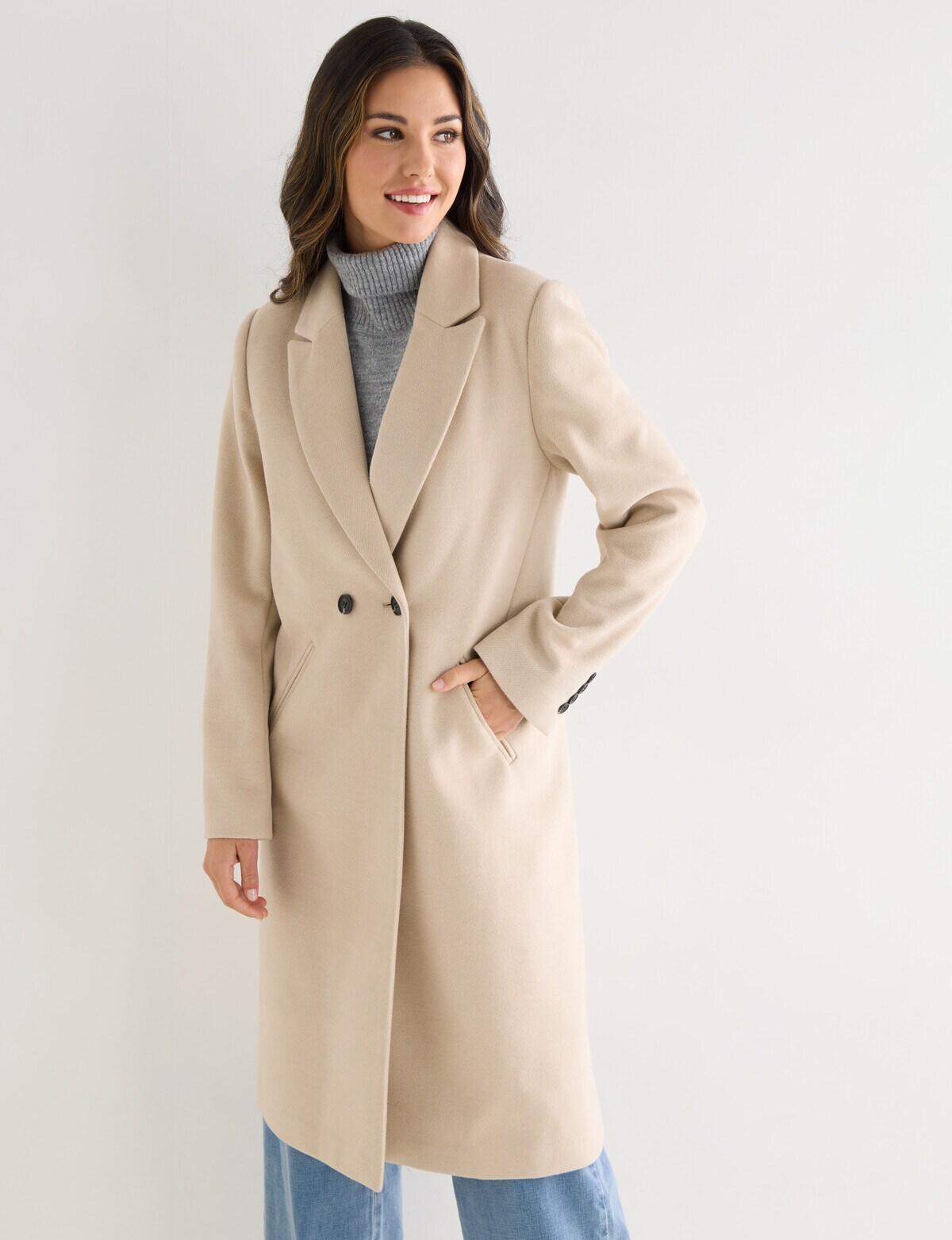 Whistle Long Sleeve Crombie Coat, Light Camel Coats & Jackets