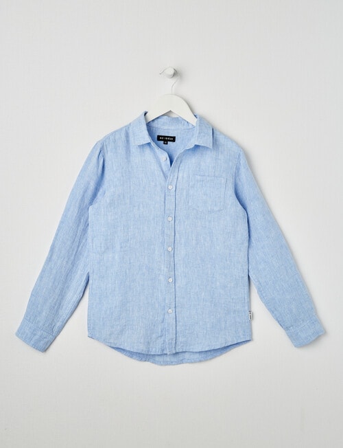 No Issue Linen Long Sleeve Roll Up Shirt, Blue product photo View 03 L