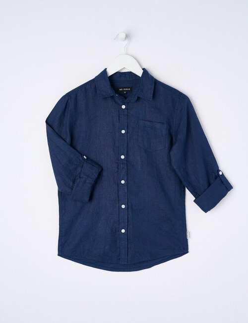 No Issue Roll Up Long Sleeve Linen Shirt, Navy product photo