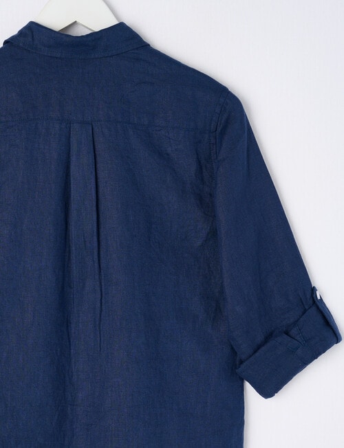 No Issue Roll Up Long Sleeve Linen Shirt, Navy product photo View 02 L